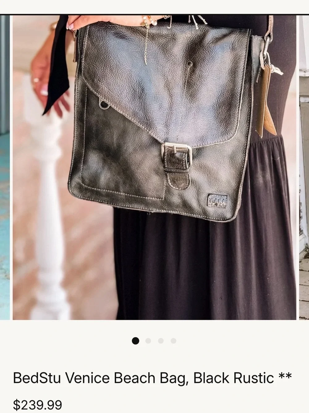 Leather Crossbody Messenger Bag - Distressed Black